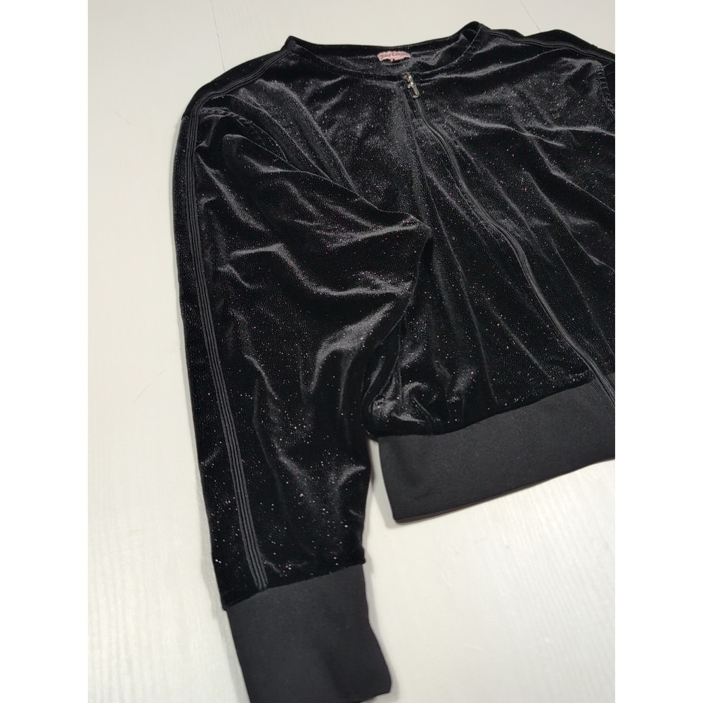 Juicy Couture M Glitter Velour Zip Jacket Y2K Bling Glam Black Y2K Glam Lounge - Picture 7 of 13